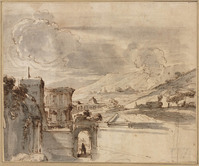 L 080
<br/>
Berglandschap met gebouwen
<br/>
<em>Anoniem It (17de eeuw)</em>